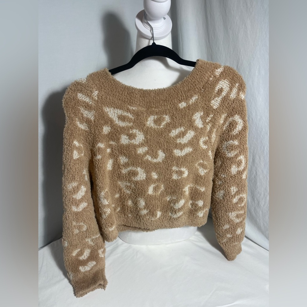 Express Tan Cheetah Crop Sweater